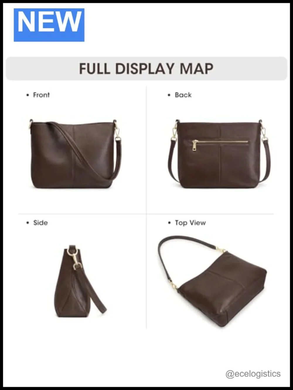 Genuine Leather Hobo Crossbody Bag with 2 Straps, Multi-Pocket Satchel